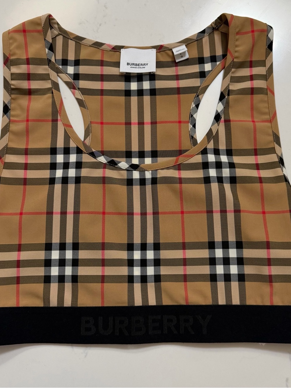 Authentic Like New Burberry check crop top / sports bra . Color : Archive Beige